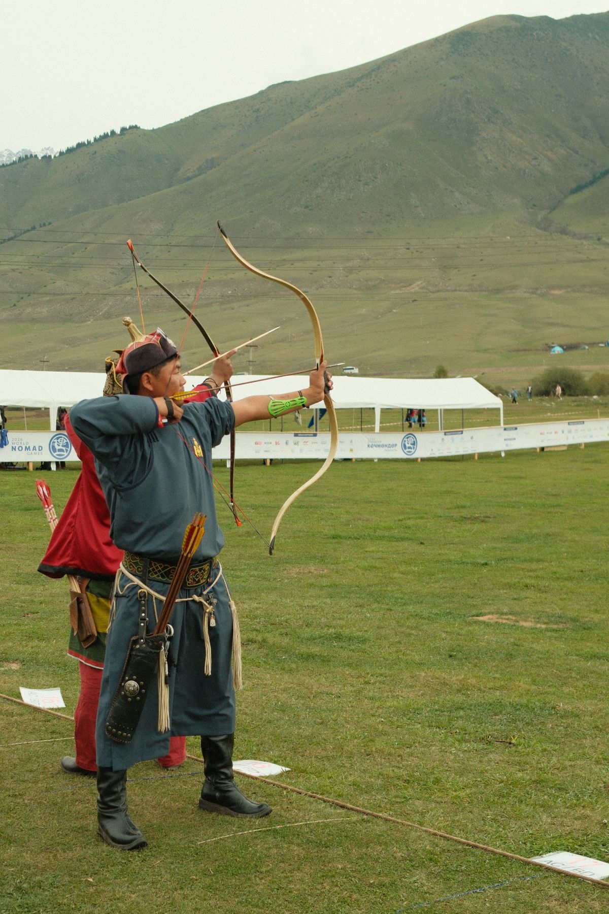 An archer at full draw on the World Nomad Games 2026 range